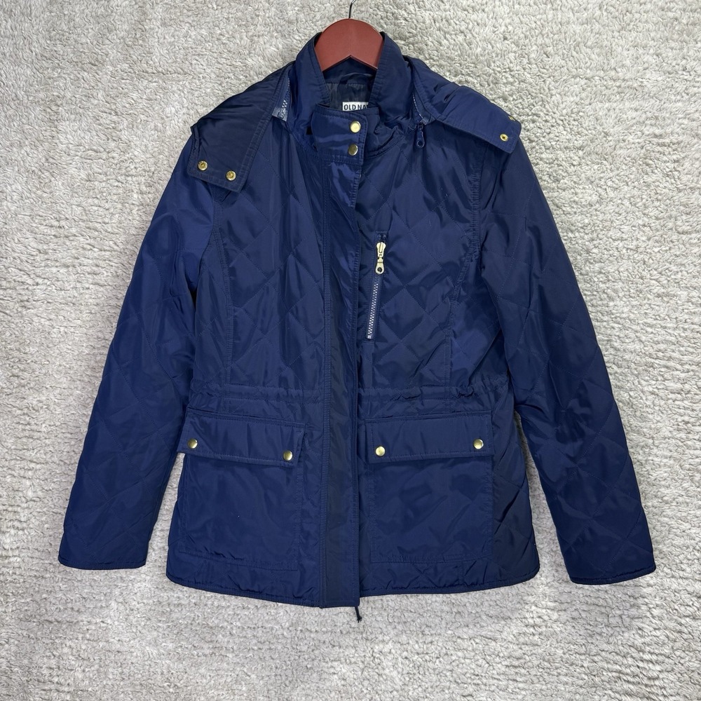 Old Navy Jacket Womens Medium Navy Blue Quilted Puffer Removable Hood